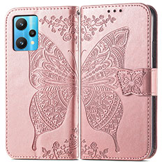 Leather Case Stands Butterfly Flip Cover Holder for Realme 9 Pro 5G Rose Gold