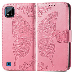Leather Case Stands Butterfly Flip Cover Holder for Realme C11 (2021) Hot Pink