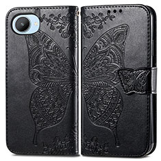 Leather Case Stands Butterfly Flip Cover Holder for Realme C30 Black