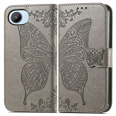 Leather Case Stands Butterfly Flip Cover Holder for Realme C30 Gray