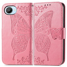 Leather Case Stands Butterfly Flip Cover Holder for Realme C30 Hot Pink
