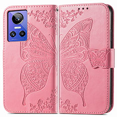 Leather Case Stands Butterfly Flip Cover Holder for Realme GT Neo3 5G Hot Pink