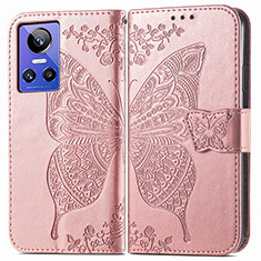 Leather Case Stands Butterfly Flip Cover Holder for Realme GT Neo3 5G Rose Gold