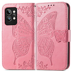 Leather Case Stands Butterfly Flip Cover Holder for Realme GT2 Pro 5G Hot Pink