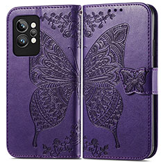 Leather Case Stands Butterfly Flip Cover Holder for Realme GT2 Pro 5G Purple
