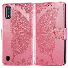 Leather Case Stands Butterfly Flip Cover Holder for Samsung Galaxy A01 SM-A015 Hot Pink