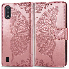 Leather Case Stands Butterfly Flip Cover Holder for Samsung Galaxy A01 SM-A015 Pink