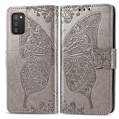 Leather Case Stands Butterfly Flip Cover Holder for Samsung Galaxy A02s Gray