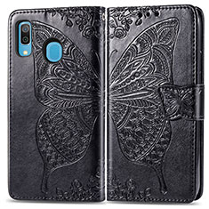 Leather Case Stands Butterfly Flip Cover Holder for Samsung Galaxy A20 Black