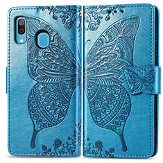 Leather Case Stands Butterfly Flip Cover Holder for Samsung Galaxy A20 Blue