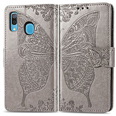 Leather Case Stands Butterfly Flip Cover Holder for Samsung Galaxy A20 Gray