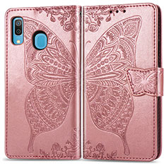Leather Case Stands Butterfly Flip Cover Holder for Samsung Galaxy A20 Pink