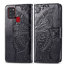 Leather Case Stands Butterfly Flip Cover Holder for Samsung Galaxy A21s Black