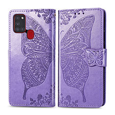 Leather Case Stands Butterfly Flip Cover Holder for Samsung Galaxy A21s Clove Purple