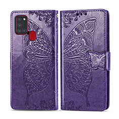 Leather Case Stands Butterfly Flip Cover Holder for Samsung Galaxy A21s Purple