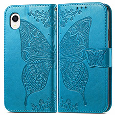 Leather Case Stands Butterfly Flip Cover Holder for Samsung Galaxy A22 5G SC-56B Blue