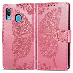Leather Case Stands Butterfly Flip Cover Holder for Samsung Galaxy A30 Hot Pink