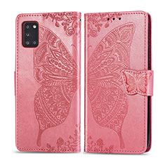Leather Case Stands Butterfly Flip Cover Holder for Samsung Galaxy A31 Hot Pink