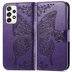 Leather Case Stands Butterfly Flip Cover Holder for Samsung Galaxy A33 5G Purple