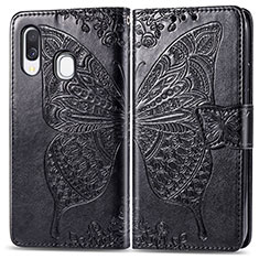 Leather Case Stands Butterfly Flip Cover Holder for Samsung Galaxy A40 Black