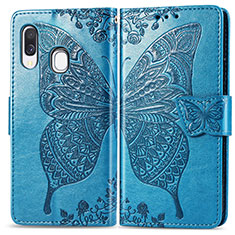 Leather Case Stands Butterfly Flip Cover Holder for Samsung Galaxy A40 Blue