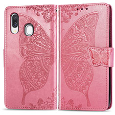 Leather Case Stands Butterfly Flip Cover Holder for Samsung Galaxy A40 Hot Pink