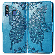 Leather Case Stands Butterfly Flip Cover Holder for Samsung Galaxy A40s Blue