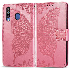 Leather Case Stands Butterfly Flip Cover Holder for Samsung Galaxy A40s Hot Pink