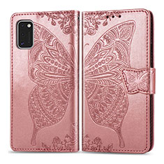 Leather Case Stands Butterfly Flip Cover Holder for Samsung Galaxy A41 Pink