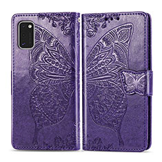 Leather Case Stands Butterfly Flip Cover Holder for Samsung Galaxy A41 Purple