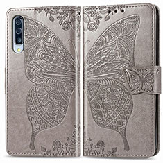 Leather Case Stands Butterfly Flip Cover Holder for Samsung Galaxy A50S Gray