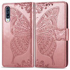 Leather Case Stands Butterfly Flip Cover Holder for Samsung Galaxy A50S Pink