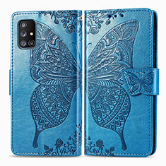 Leather Case Stands Butterfly Flip Cover Holder for Samsung Galaxy A51 4G Blue