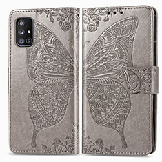 Leather Case Stands Butterfly Flip Cover Holder for Samsung Galaxy A51 4G Gray