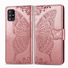 Leather Case Stands Butterfly Flip Cover Holder for Samsung Galaxy A51 4G Pink