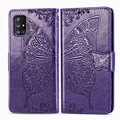 Leather Case Stands Butterfly Flip Cover Holder for Samsung Galaxy A51 4G Purple