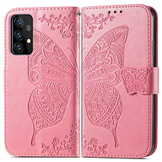 Leather Case Stands Butterfly Flip Cover Holder for Samsung Galaxy A52 5G Hot Pink