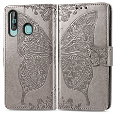 Leather Case Stands Butterfly Flip Cover Holder for Samsung Galaxy A60 Gray
