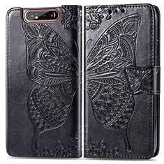 Leather Case Stands Butterfly Flip Cover Holder for Samsung Galaxy A80 Black