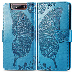 Leather Case Stands Butterfly Flip Cover Holder for Samsung Galaxy A80 Blue