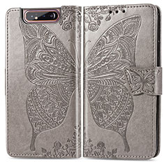 Leather Case Stands Butterfly Flip Cover Holder for Samsung Galaxy A80 Gray