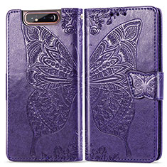 Leather Case Stands Butterfly Flip Cover Holder for Samsung Galaxy A80 Purple