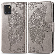 Leather Case Stands Butterfly Flip Cover Holder for Samsung Galaxy A81 Gray