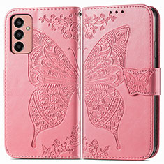 Leather Case Stands Butterfly Flip Cover Holder for Samsung Galaxy F13 4G Hot Pink