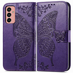 Leather Case Stands Butterfly Flip Cover Holder for Samsung Galaxy F13 4G Purple