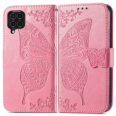 Leather Case Stands Butterfly Flip Cover Holder for Samsung Galaxy F62 5G Hot Pink