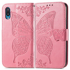 Leather Case Stands Butterfly Flip Cover Holder for Samsung Galaxy M02 Hot Pink