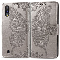 Leather Case Stands Butterfly Flip Cover Holder for Samsung Galaxy M10 Gray