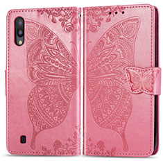 Leather Case Stands Butterfly Flip Cover Holder for Samsung Galaxy M10 Hot Pink