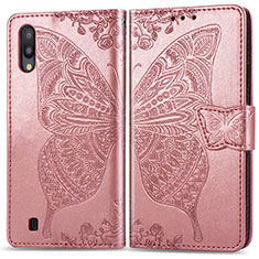 Leather Case Stands Butterfly Flip Cover Holder for Samsung Galaxy M10 Pink